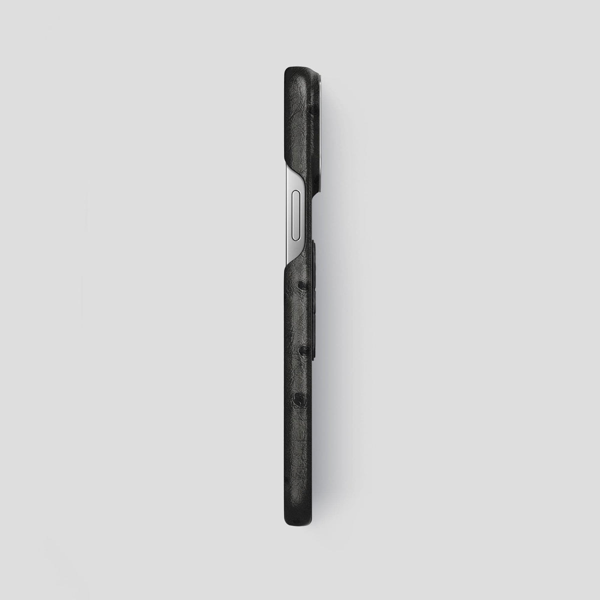 Black iPhone 14 Pro Max Classic Case Ostrich with Steel Metal -3 | Black-Steel