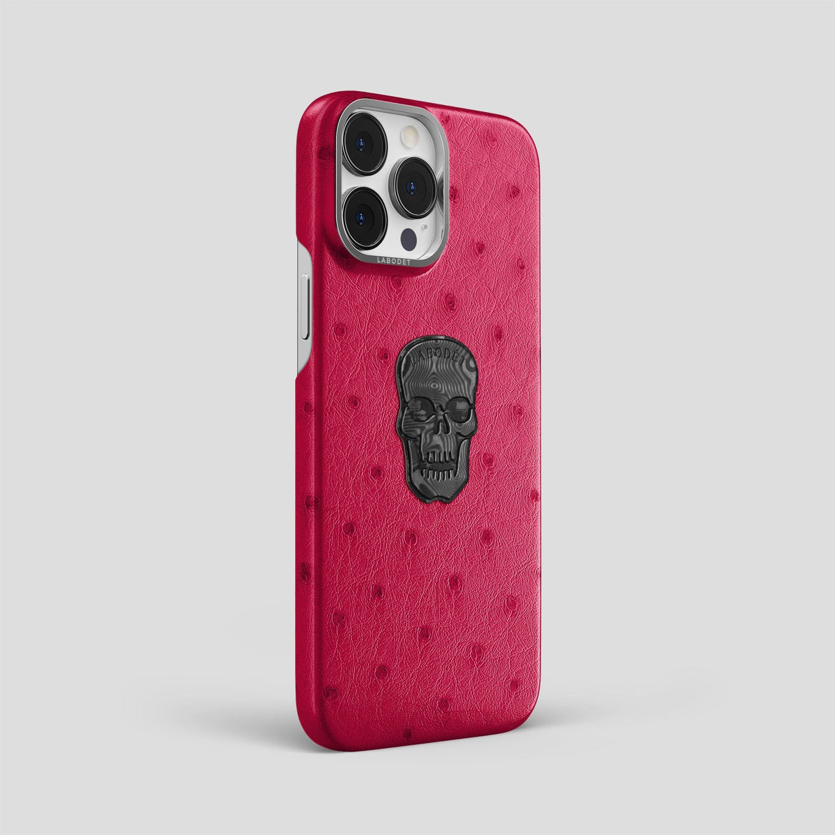 Bordeaux iPhone 14 Pro Max Classic Case Ostrich with Steel Metal -2 | Bordeaux-Steel