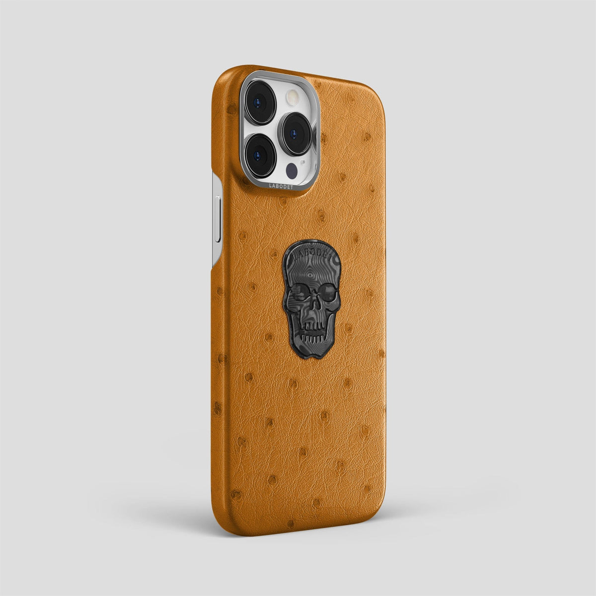 Chestnut iPhone 14 Pro Max Classic Case Ostrich with Steel Metal -2 | Chestnut-Steel