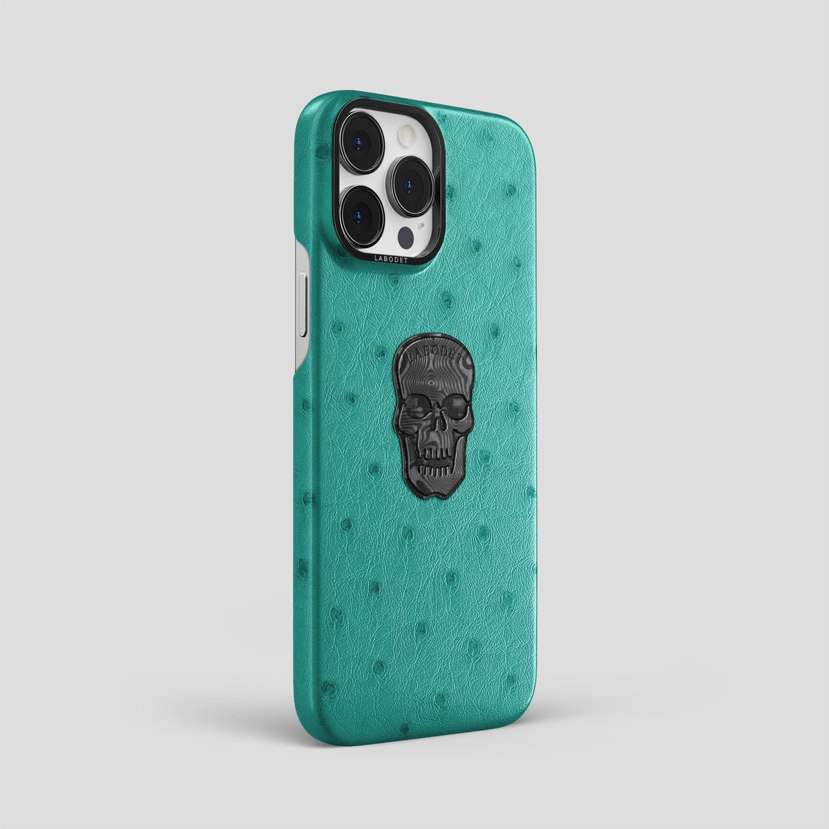 Turquoise iPhone 14 Pro Max Classic Case Ostrich with Black Metal -2 | Turquoise-Black