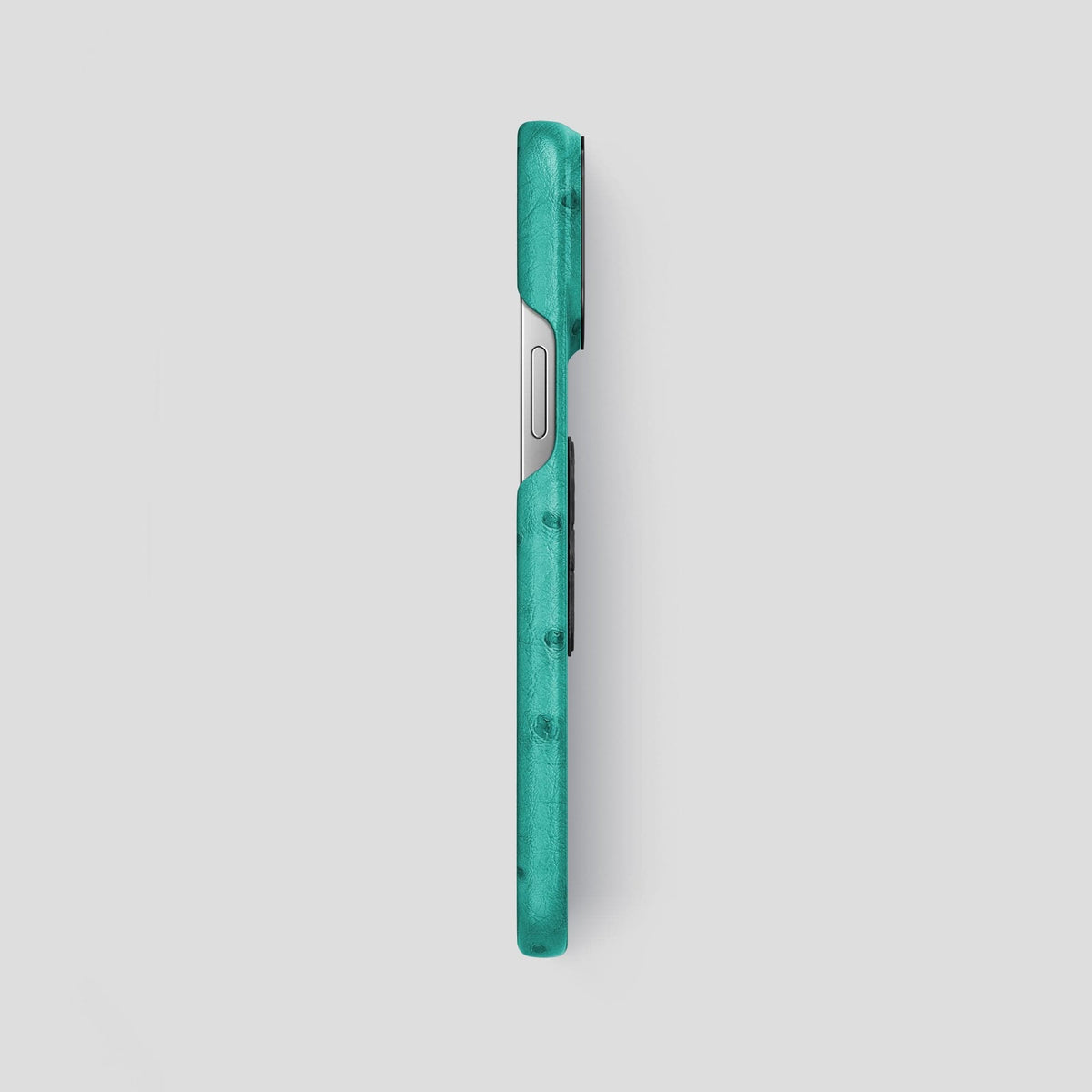 Turquoise iPhone 14 Pro Max Classic Case Ostrich with Black Metal -3 | Turquoise-Black