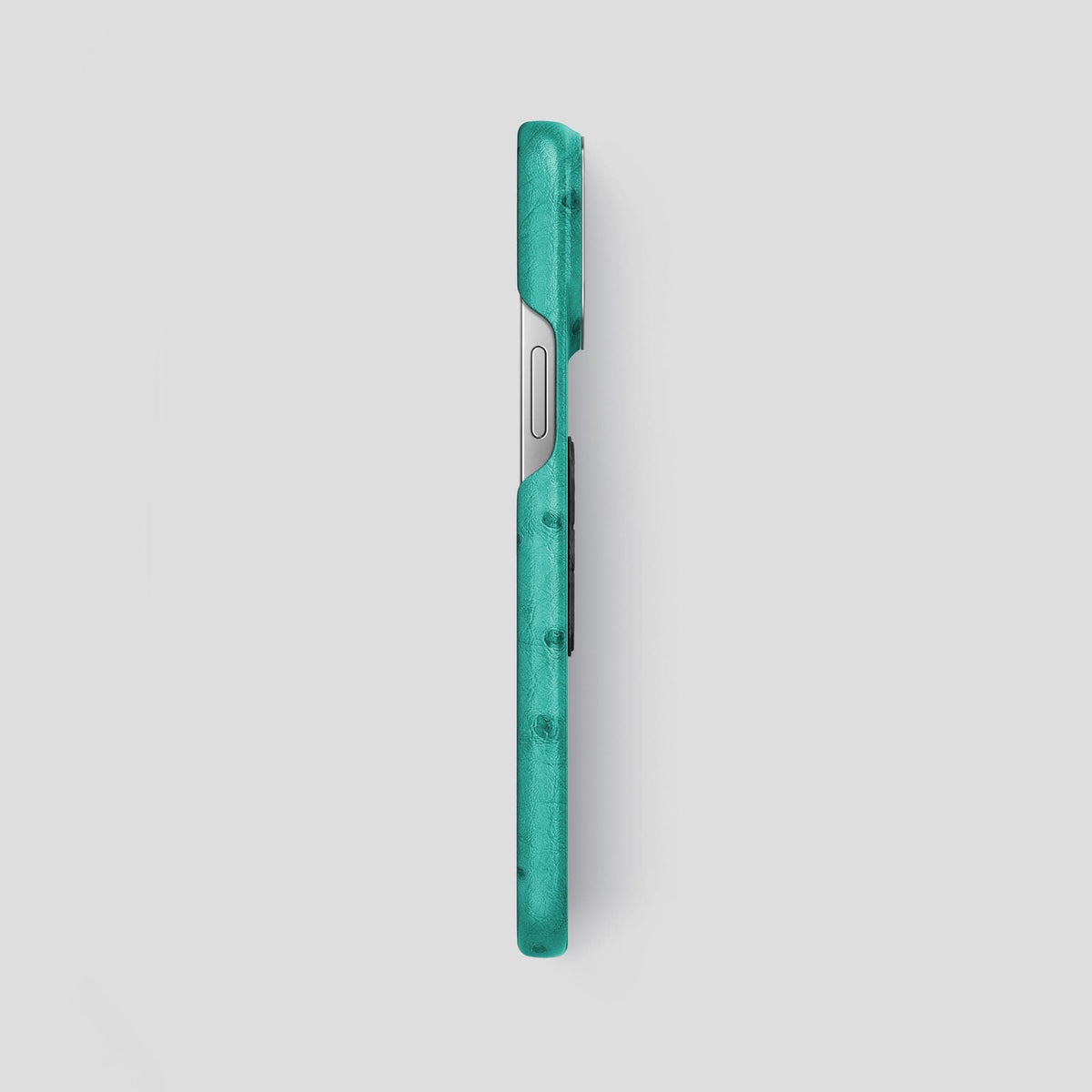 Turquoise iPhone 14 Pro Max Classic Case Ostrich with Steel Metal -3 | Turquoise-Steel