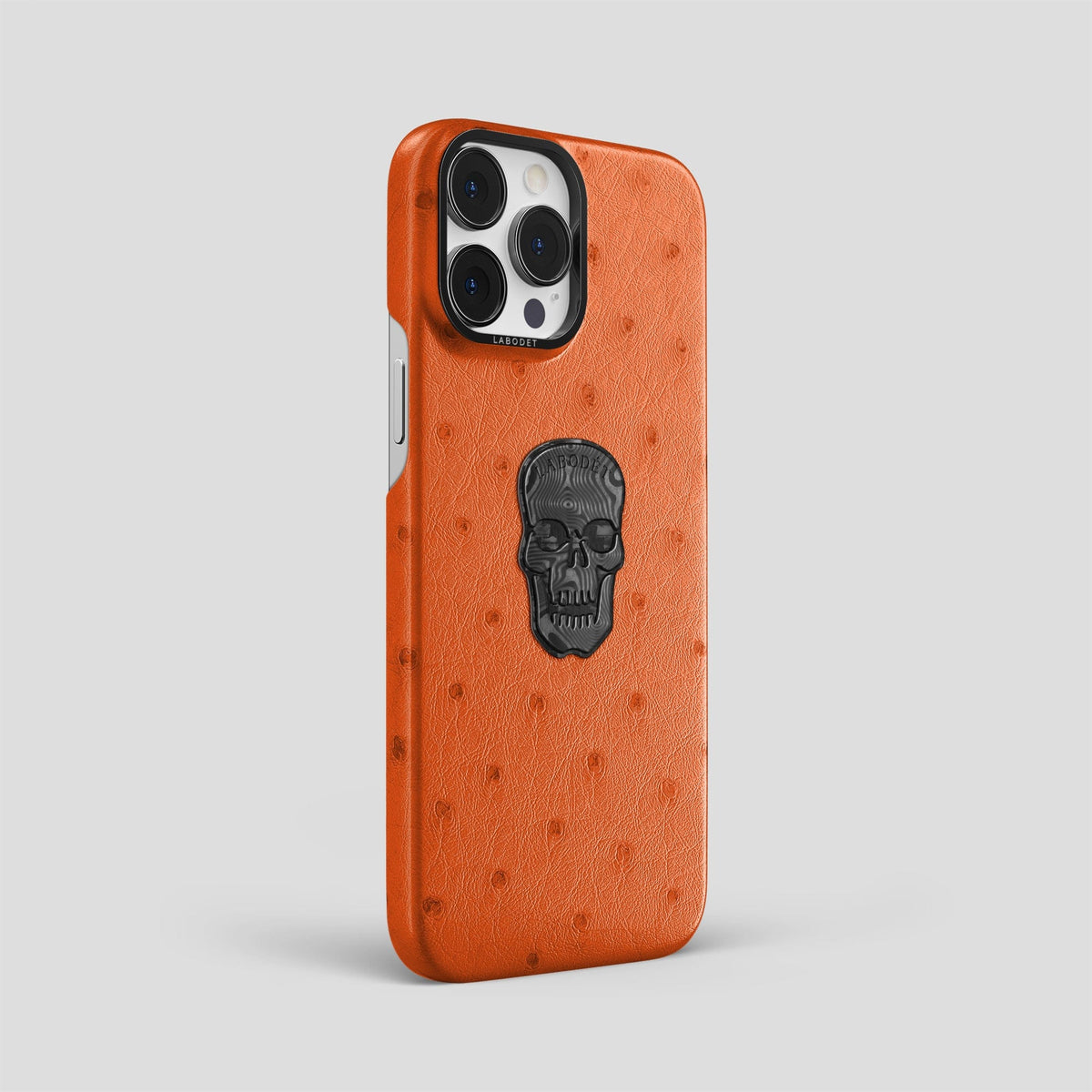 Orange iPhone 14 Pro Max Classic Case Ostrich with Black Metal -2 | Orange-Black