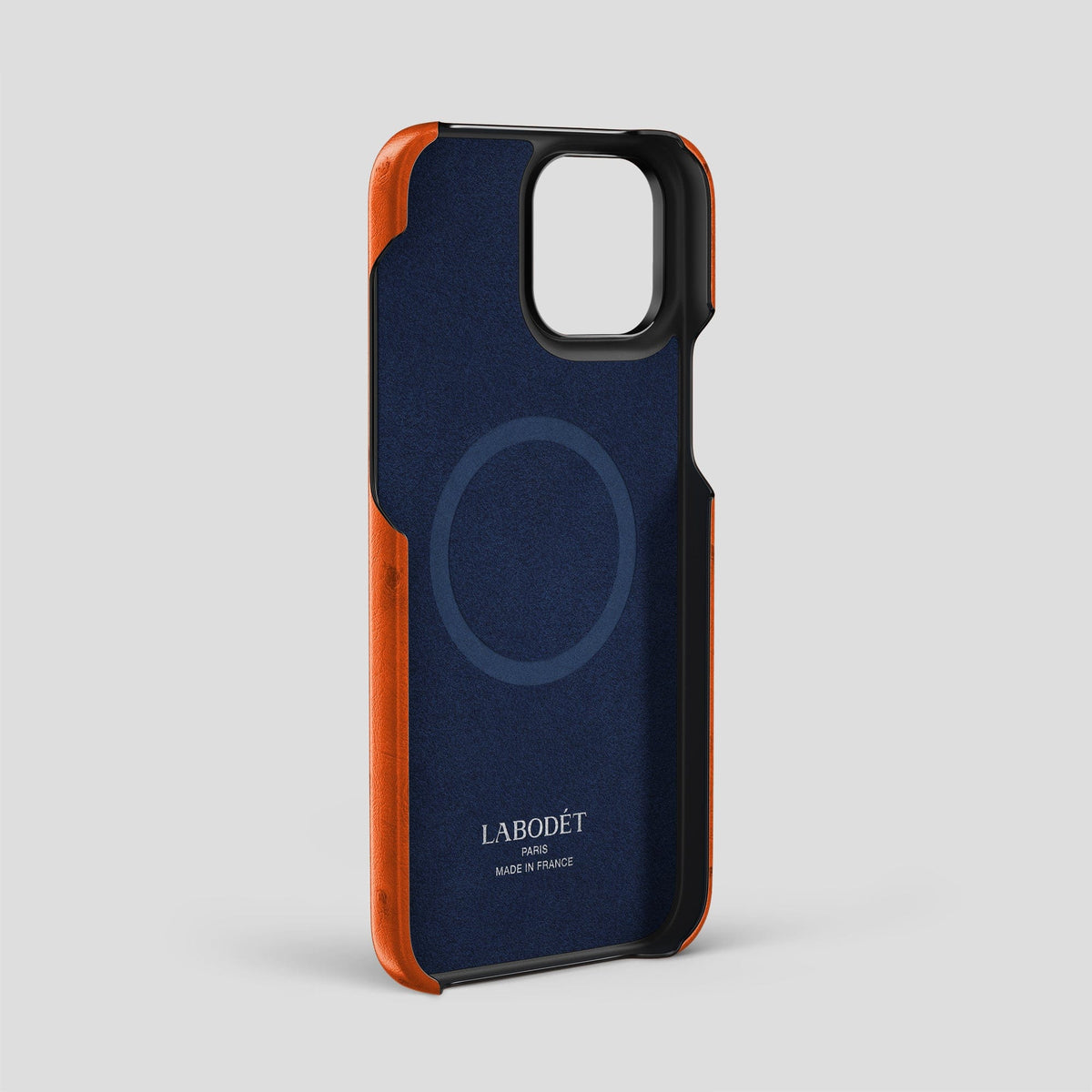 Orange iPhone 14 Pro Max Classic Case Ostrich with Black Metal -4 | Orange-Black