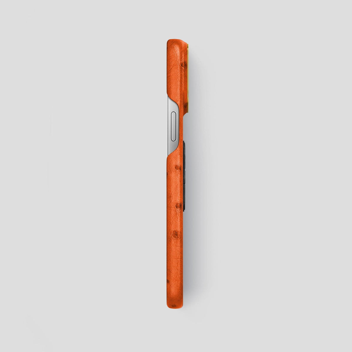 Orange iPhone 14 Pro Max Classic Case Ostrich with Gold Metal -3 | Orange-Gold