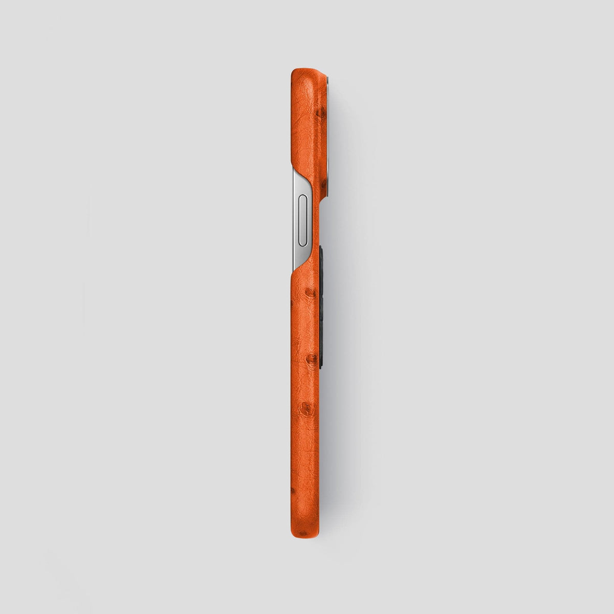 Orange iPhone 14 Pro Max Classic Case Ostrich with Steel Metal -3 | Orange-Steel