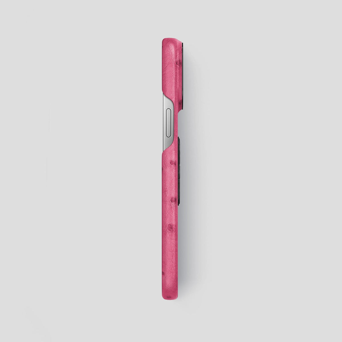 Petal Pink iPhone 14 Pro Max Classic Case Ostrich with Black Metal -3 | Petal-Pink-Black