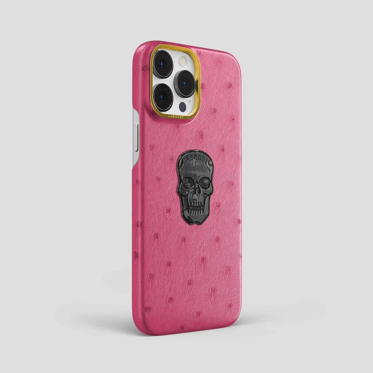 Petal Pink iPhone 14 Pro Max Classic Case Ostrich with Gold Metal -2 | Petal-Pink-Gold