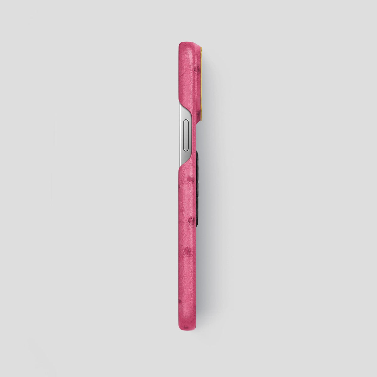 Petal Pink iPhone 14 Pro Max Classic Case Ostrich with Gold Metal -3 | Petal-Pink-Gold