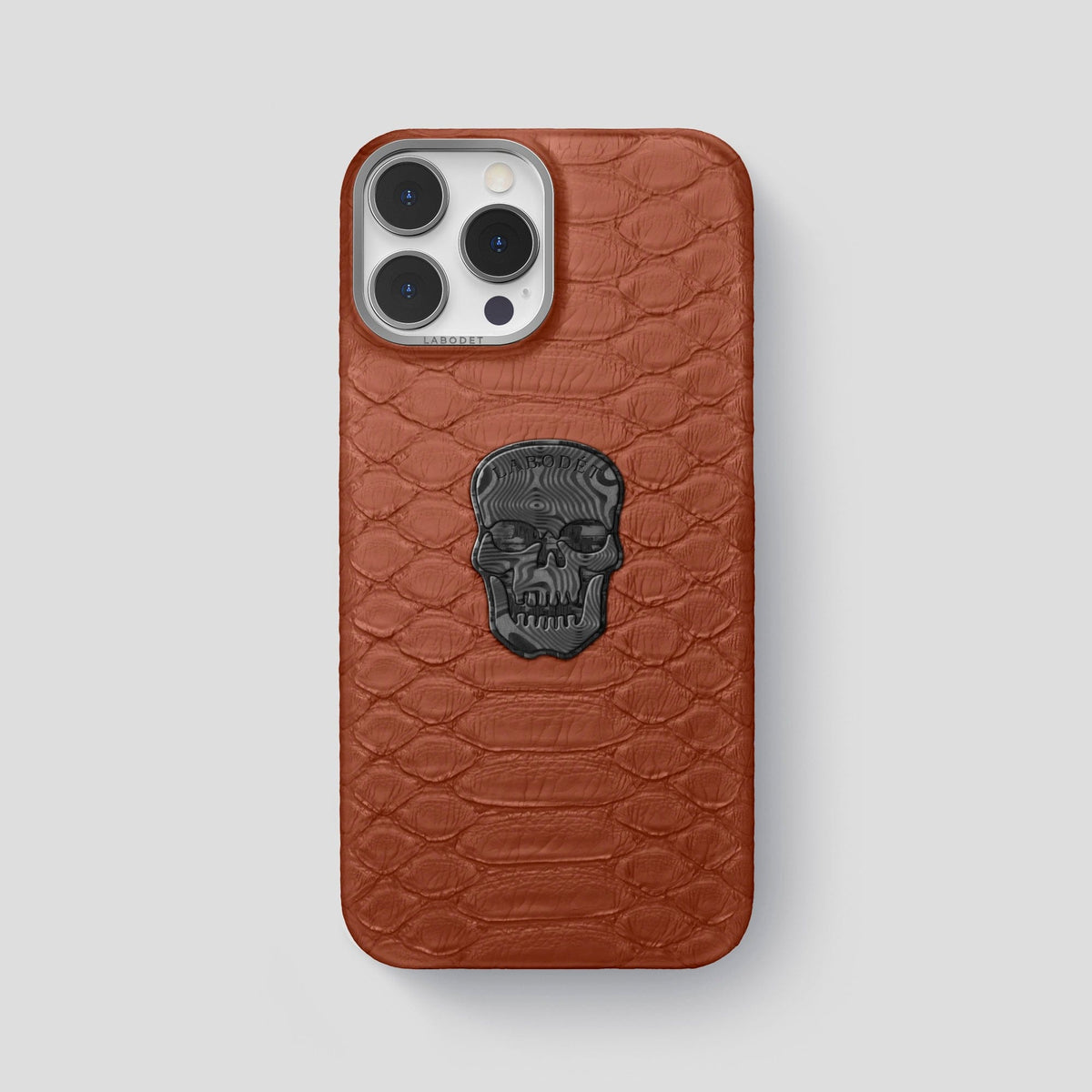 Brown iPhone 14 Pro Max Classic Case Python with Steel Metal -1 | Brown-Steel