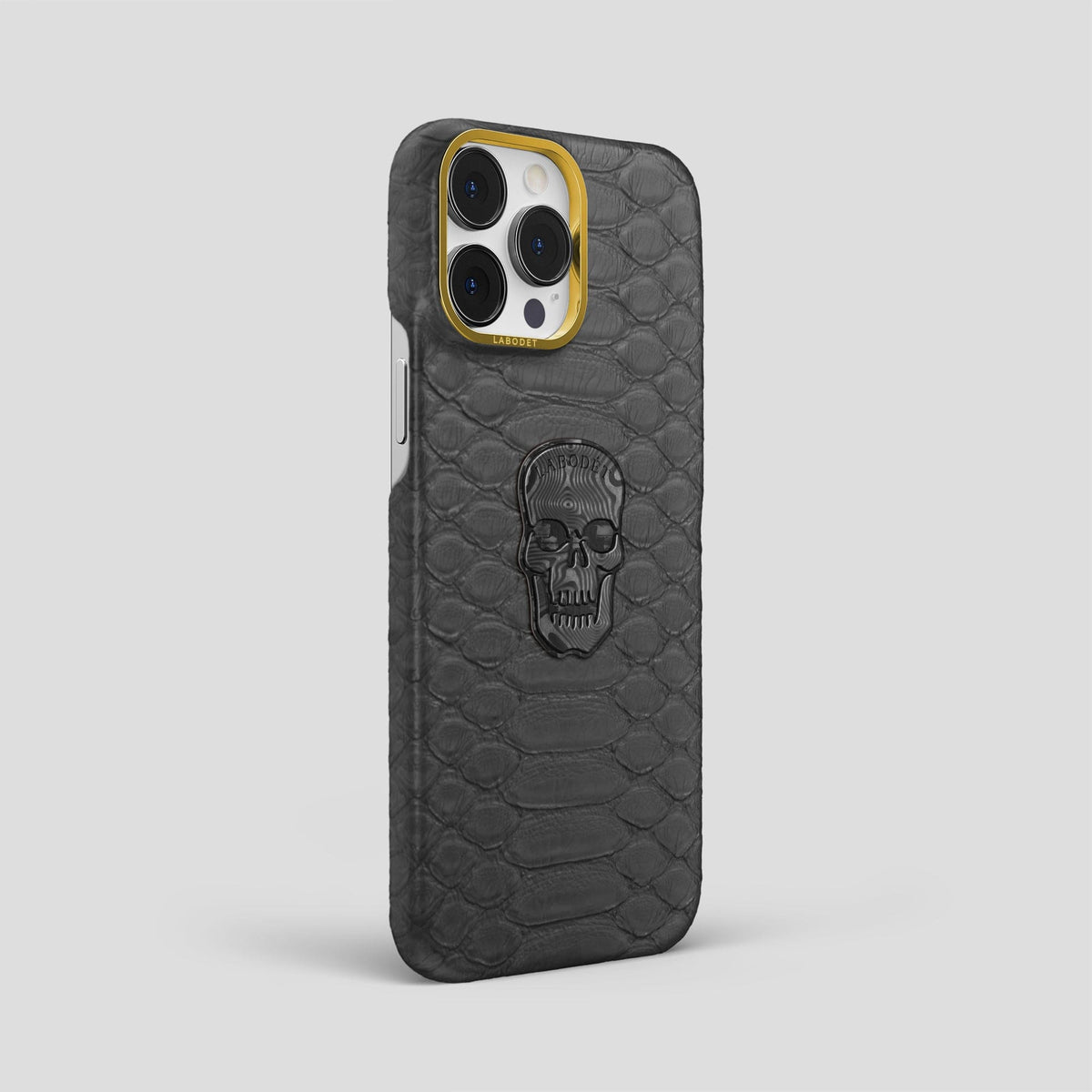 Grey iPhone 14 Pro Max Classic Case Python with Gold Metal -2 | Grey-Gold