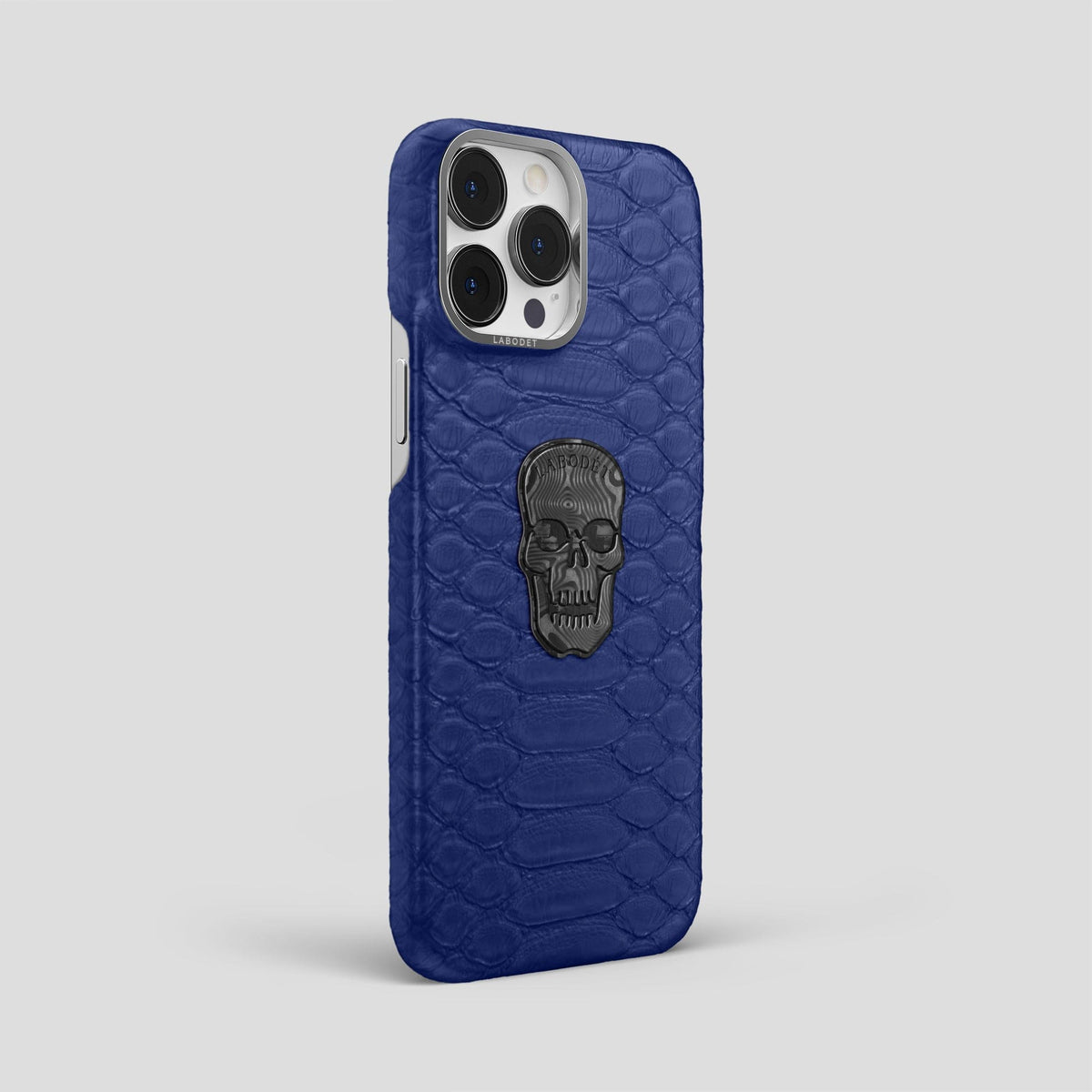 Navy Blue iPhone 14 Pro Max Classic Case Python with Steel Metal -2 | Navy-Blue-Steel