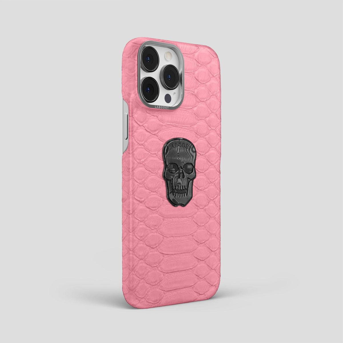 Pink iPhone 14 Pro Max Classic Case Python with Steel Metal -2 | Pink-Steel