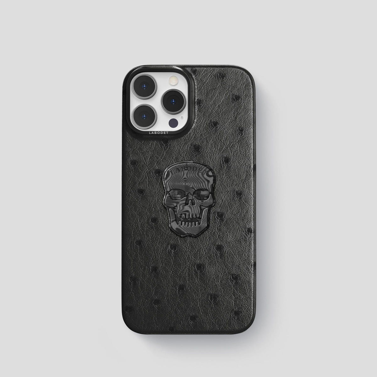 Black iPhone 14 Pro Classic Case Ostrich with Black Metal -1 | Black-Black
