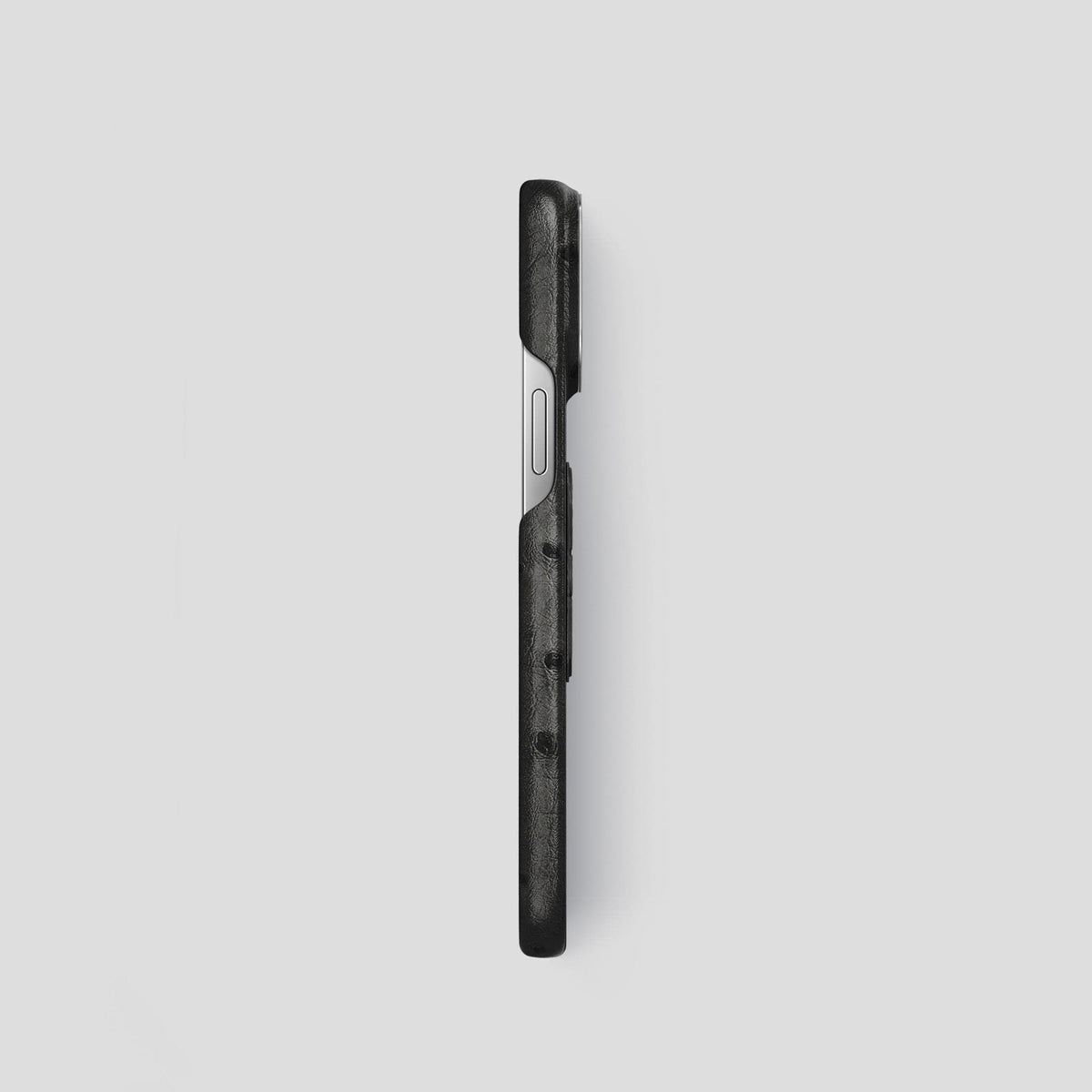Black iPhone 14 Pro Classic Case Ostrich with Steel Metal -3 | Black-Steel