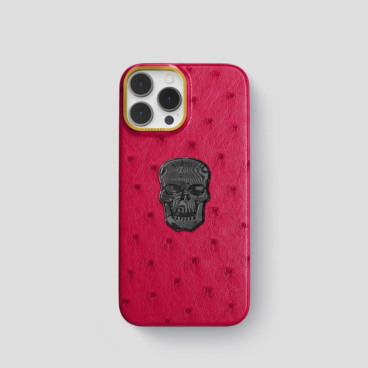 Bordeaux iPhone 14 Pro Classic Case Ostrich with Gold Metal -1 | Bordeaux-Gold