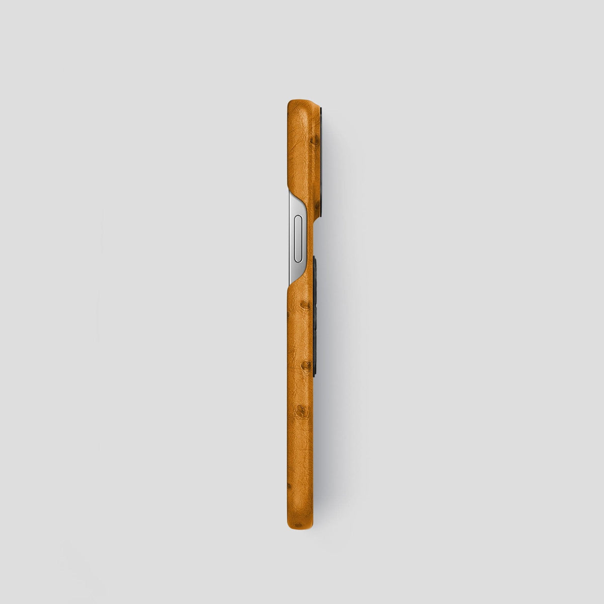Chestnut iPhone 14 Pro Classic Case Ostrich with Black Metal -3 | Chestnut-Black