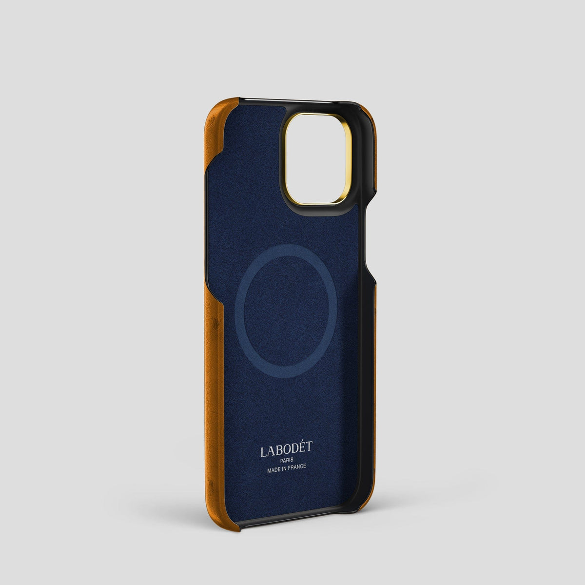 Chestnut iPhone 14 Pro Classic Case Ostrich with Gold Metal -4 | Chestnut-Gold