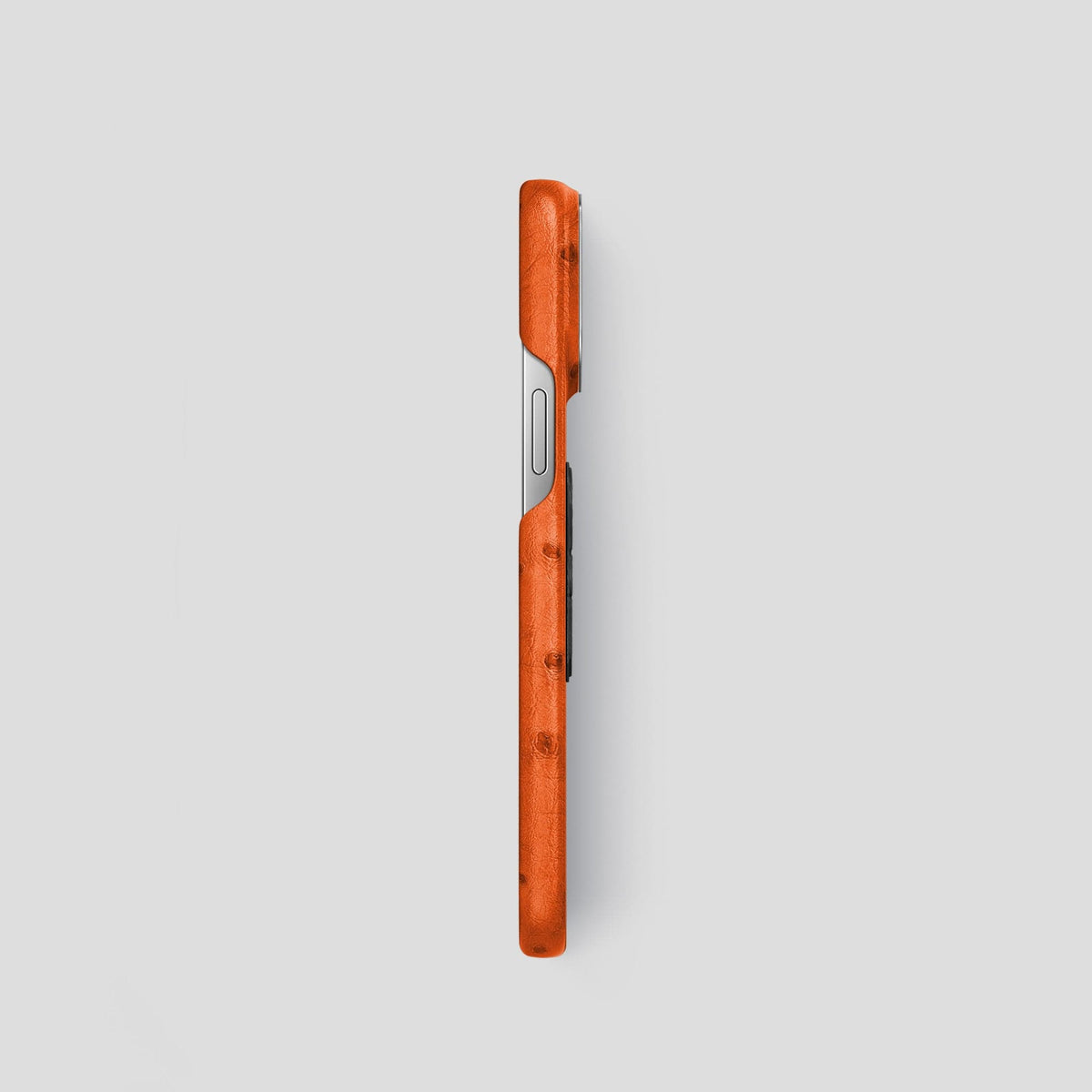 Orange iPhone 14 Pro Classic Case Ostrich with Steel Metal -3 | Orange-Steel