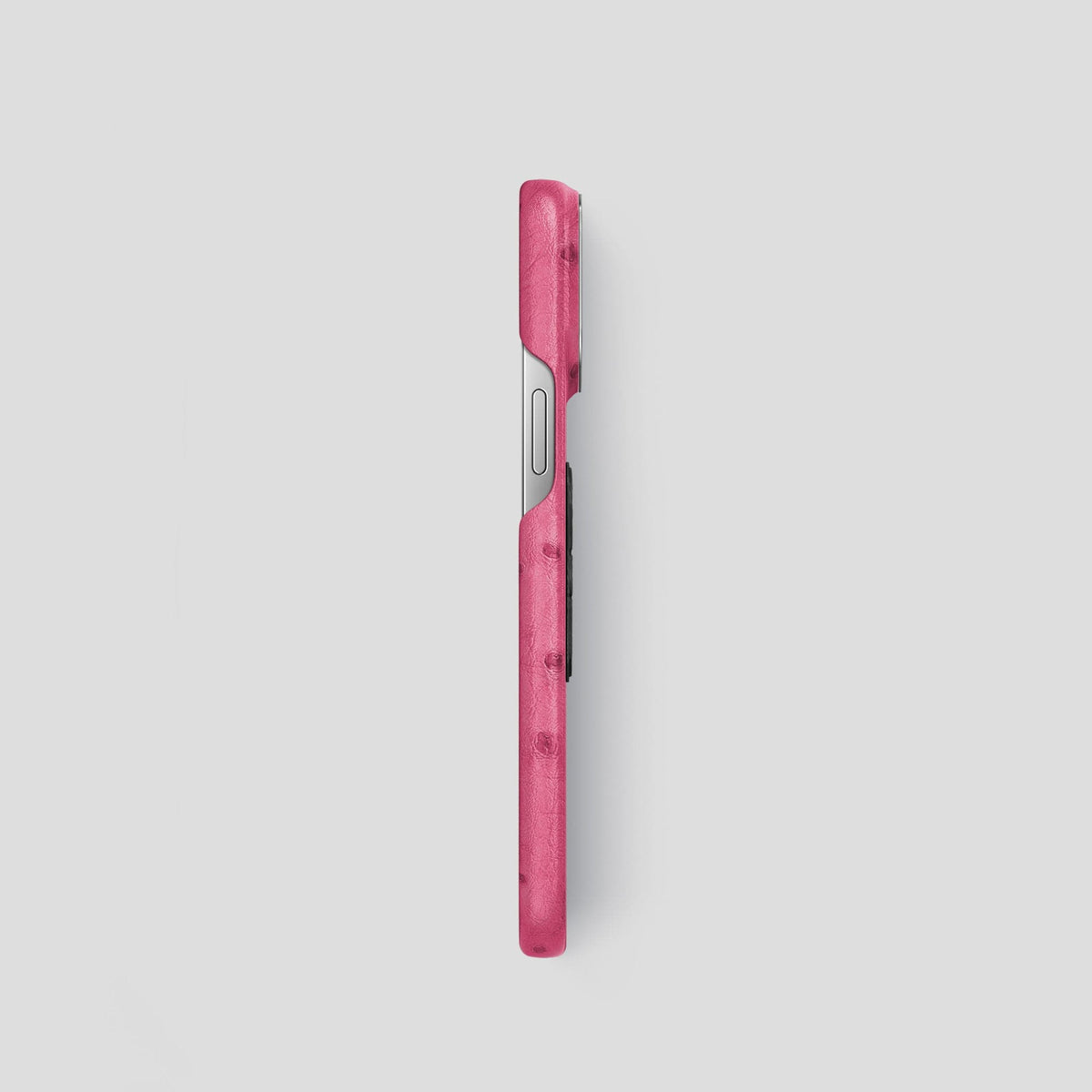Petal Pink iPhone 14 Pro Classic Case Ostrich with Steel Metal -3 | Petal-Pink-Steel