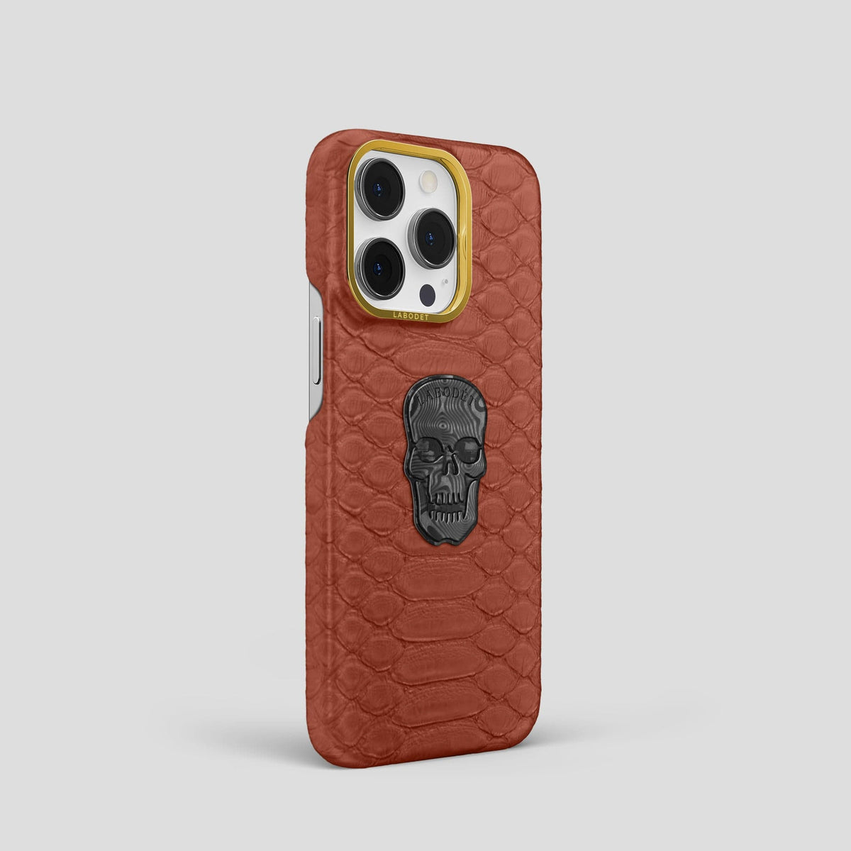 Brown iPhone 14 Pro Classic Case Python with Gold Metal -2 | Brown-Gold