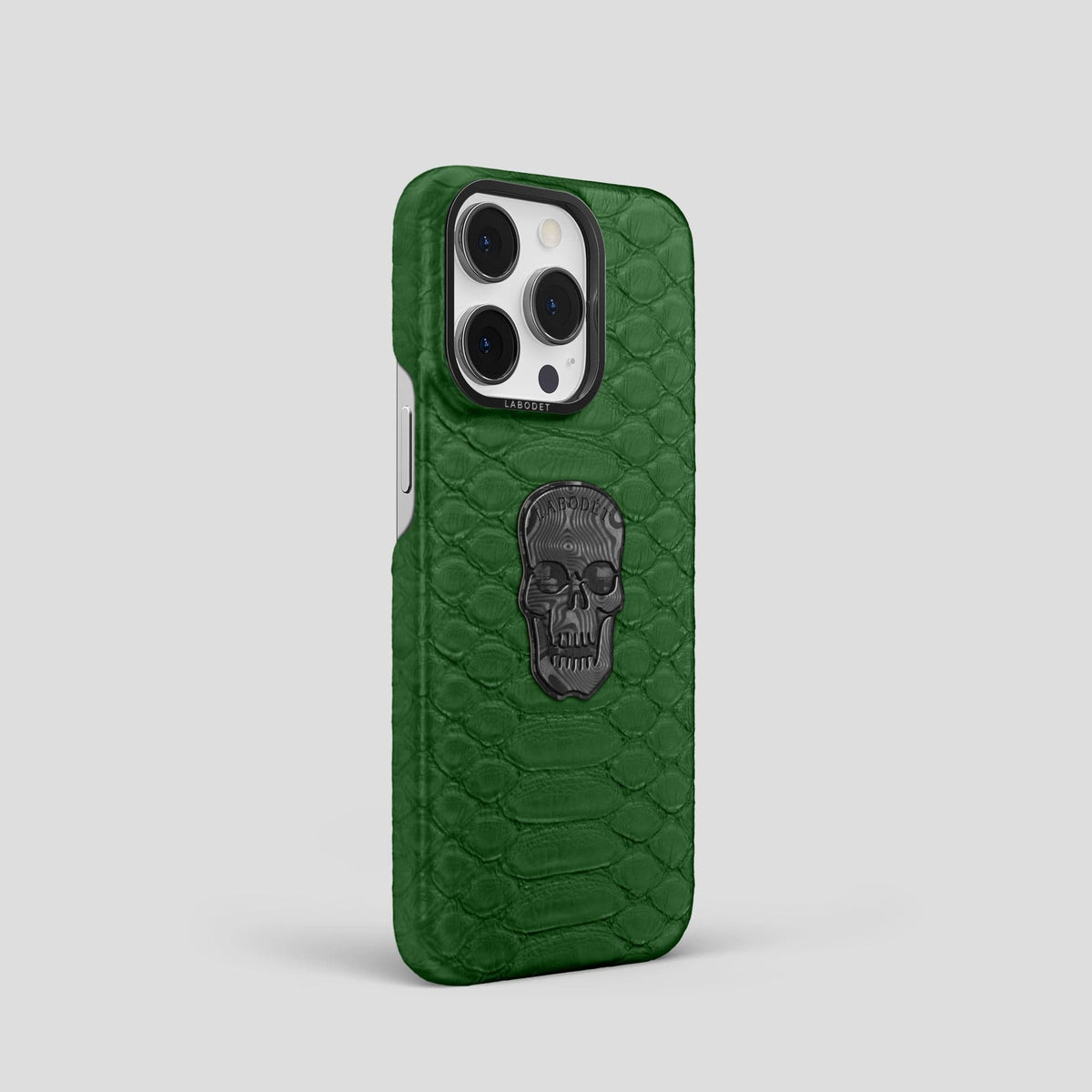 Green iPhone 14 Pro Classic Case Python with Black Metal -2 | Green-Black