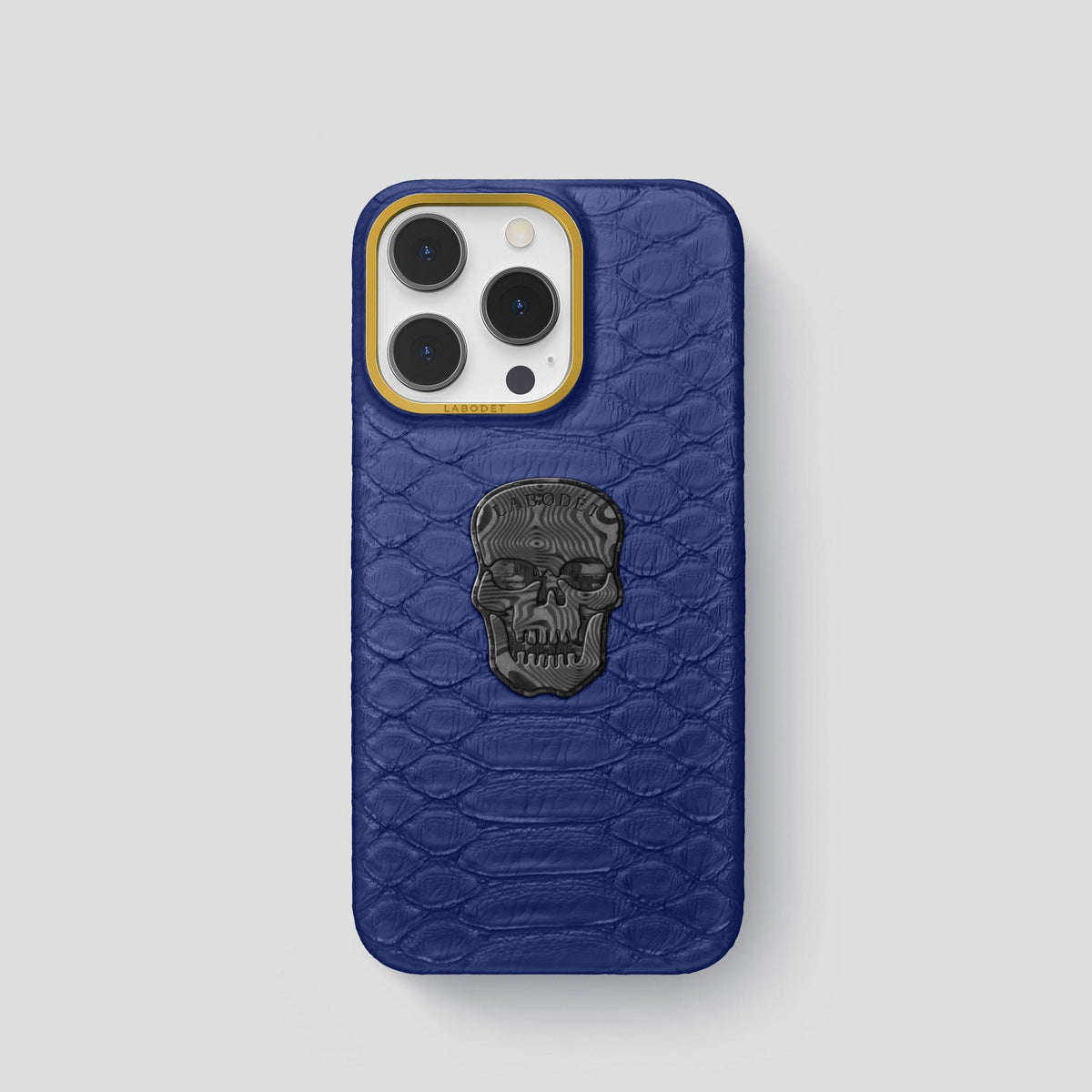 Navy Blue iPhone 14 Pro Classic Case Python with Gold Metal -1 | Navy-Blue-Gold