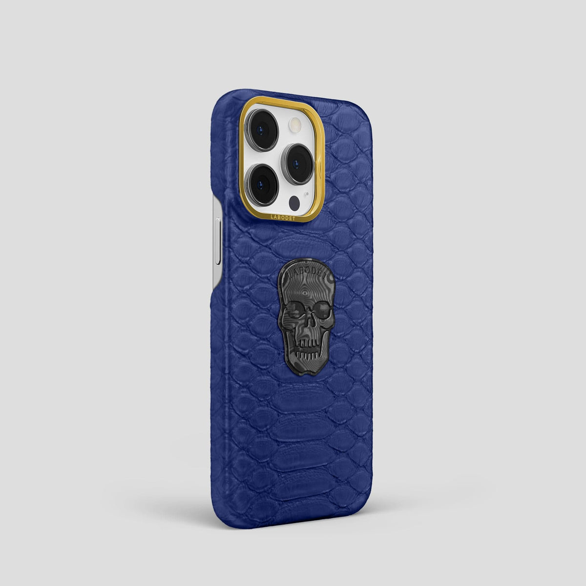 Navy Blue iPhone 14 Pro Classic Case Python with Gold Metal -2 | Navy-Blue-Gold