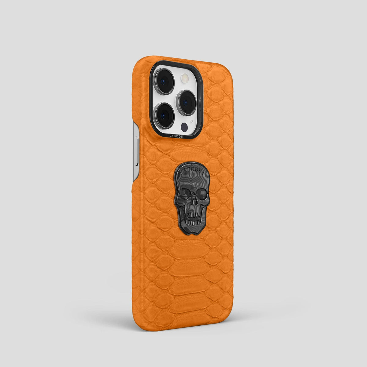 Orange iPhone 14 Pro Classic Case Python with Black Metal -2 | Orange-Black