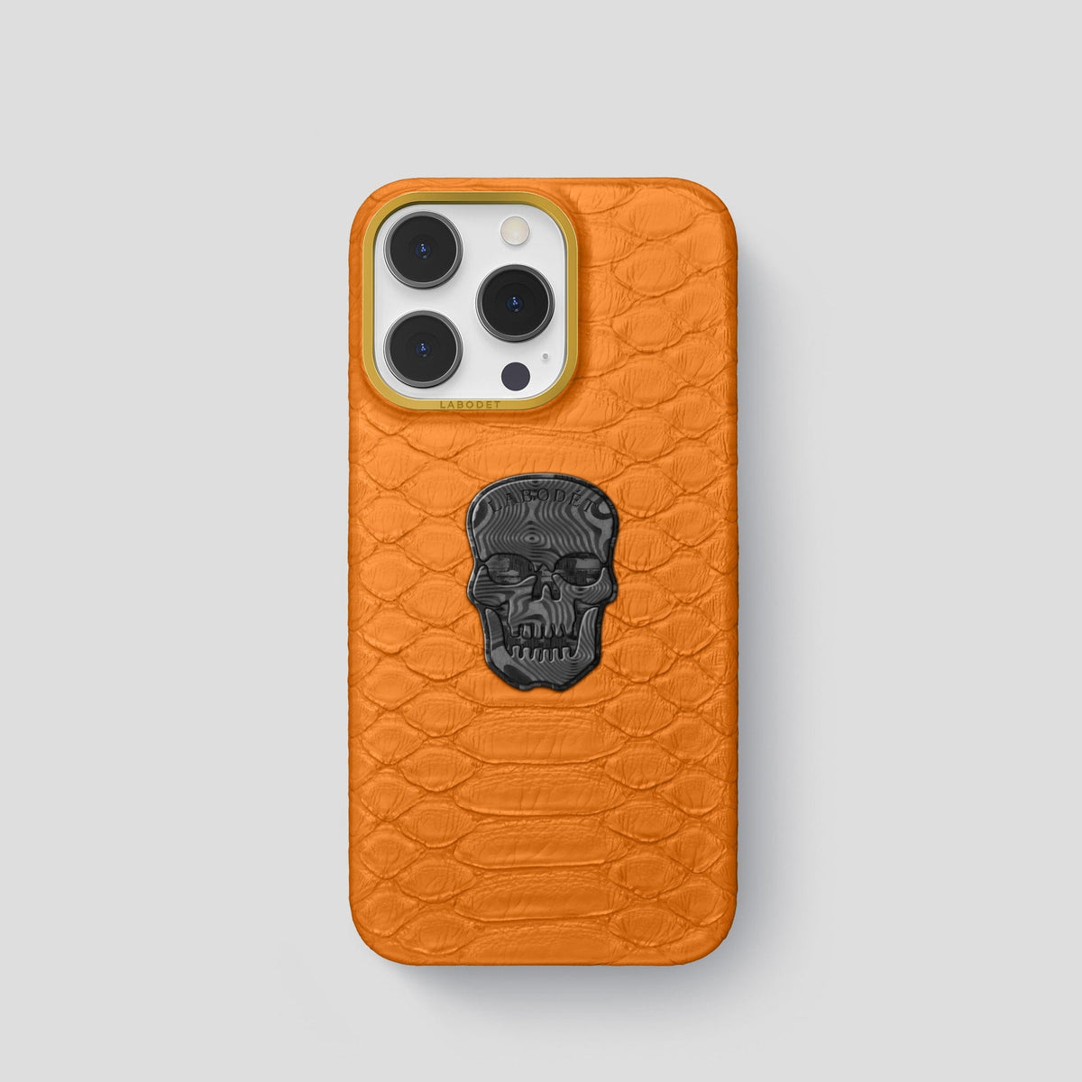 Orange iPhone 14 Pro Classic Case Python with Gold Metal -1 | Orange-Gold