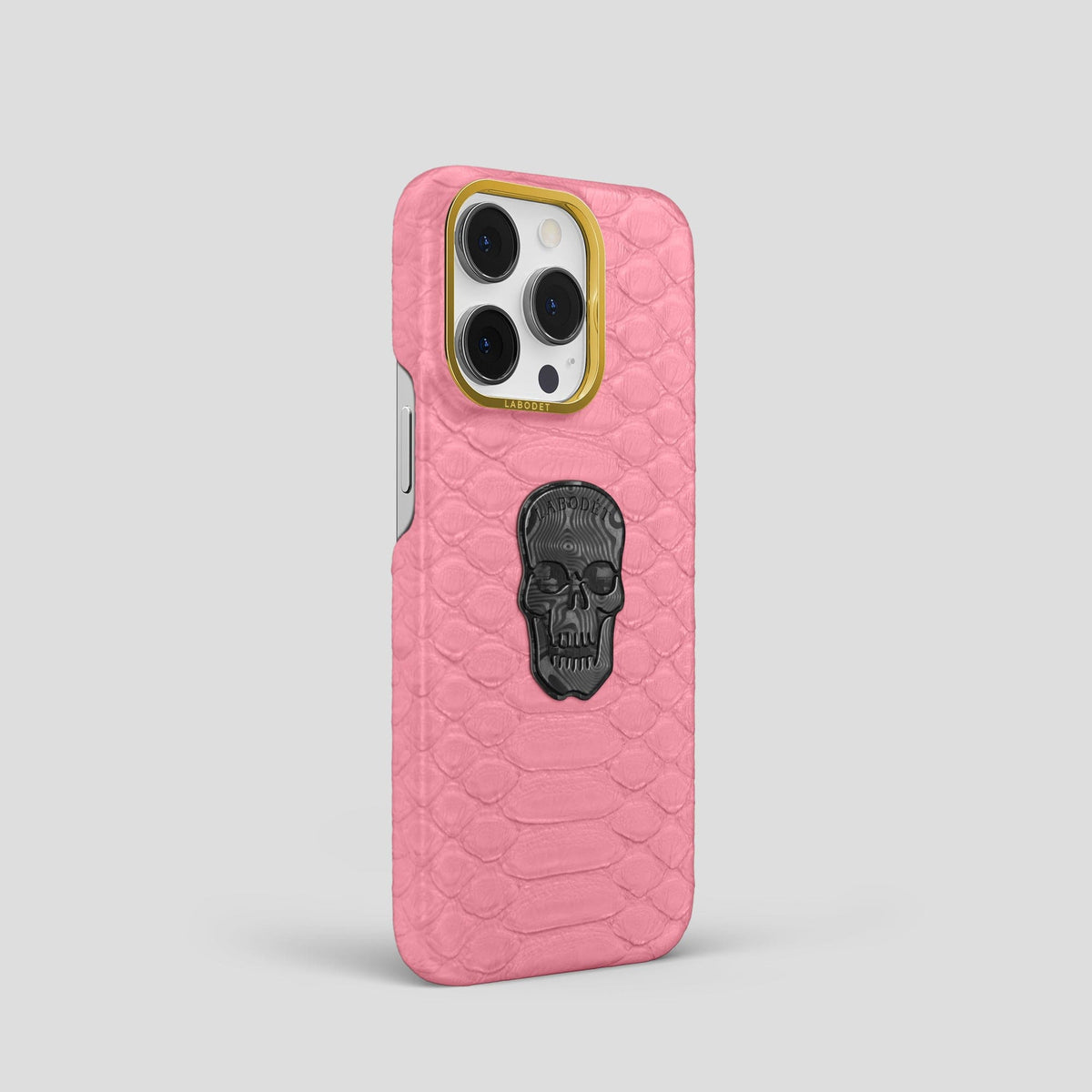 Pink iPhone 14 Pro Classic Case Python with Gold Metal -2 | Pink-Gold