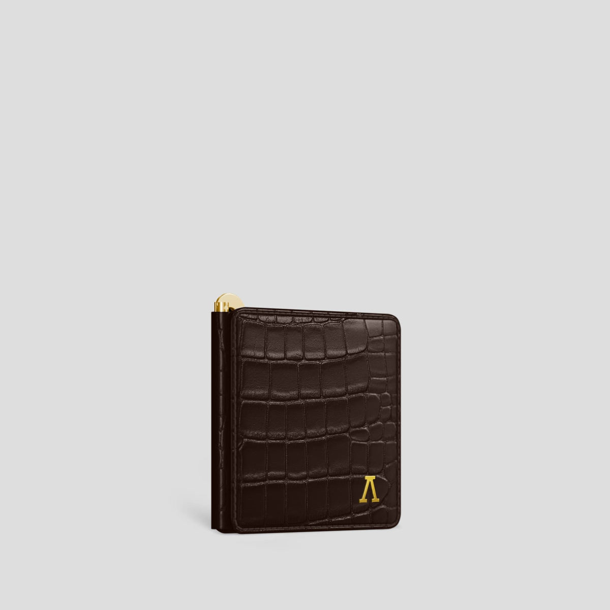 Dark Brown Money Clip Wallet Case Alligator with Gold Metal -2 | Dark-Brown-Gold