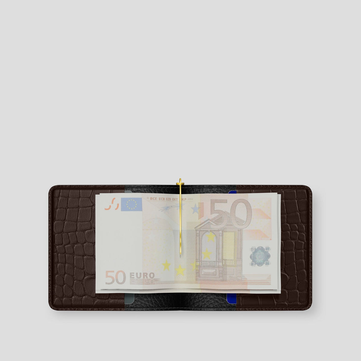 Dark Brown Money Clip Wallet Case Alligator with Gold Metal -4 | Dark-Brown-Gold
