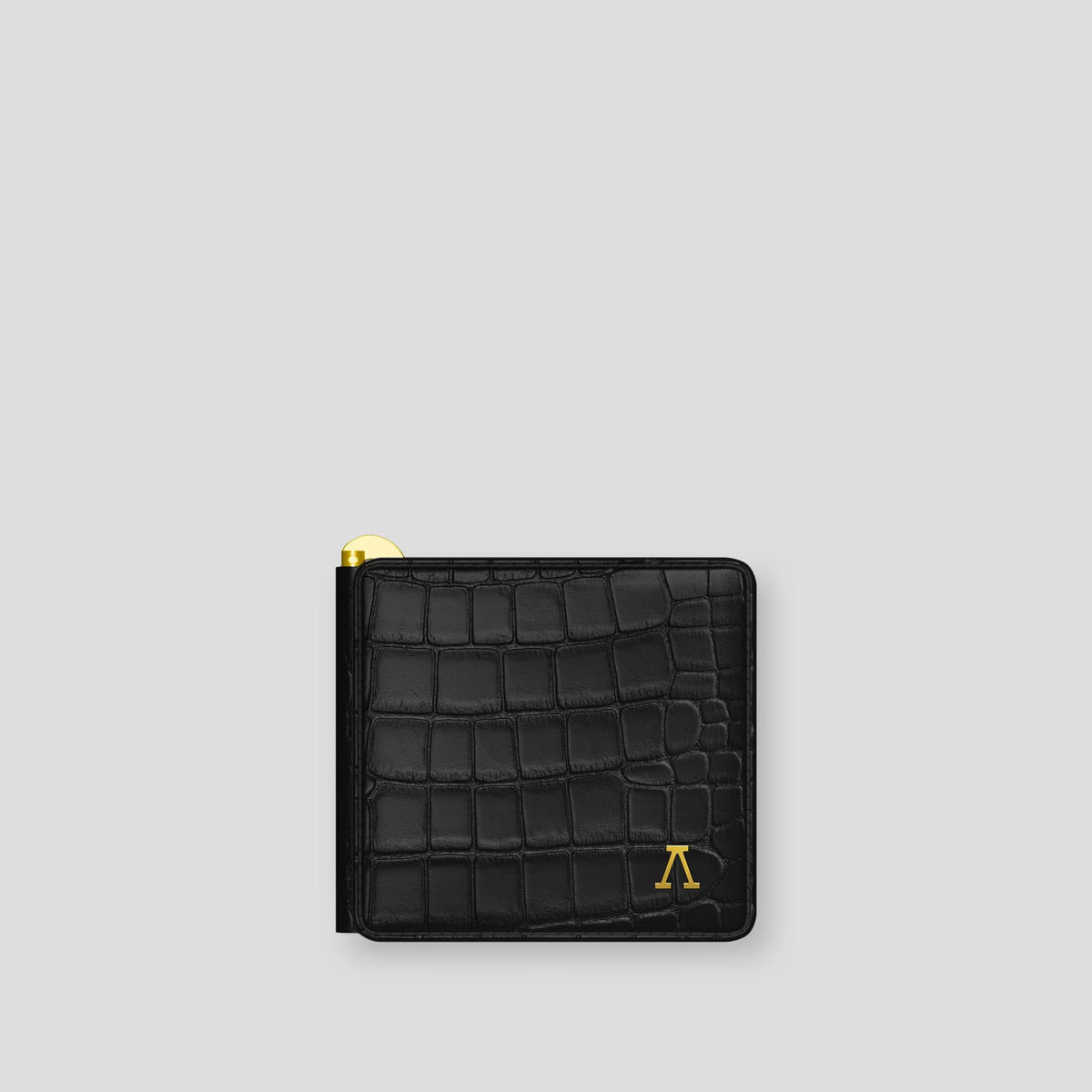 Black Money Clip Wallet Case Alligator with Gold Metal -1 | Black-Gold