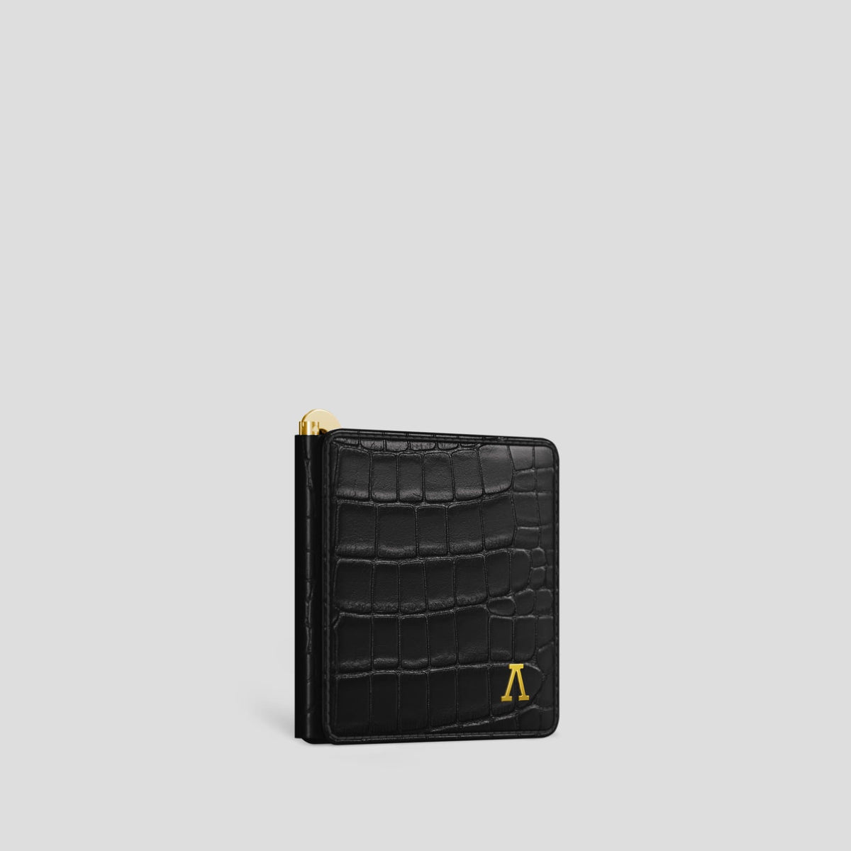 Black Money Clip Wallet Case Alligator with Gold Metal -2 | Black-Gold