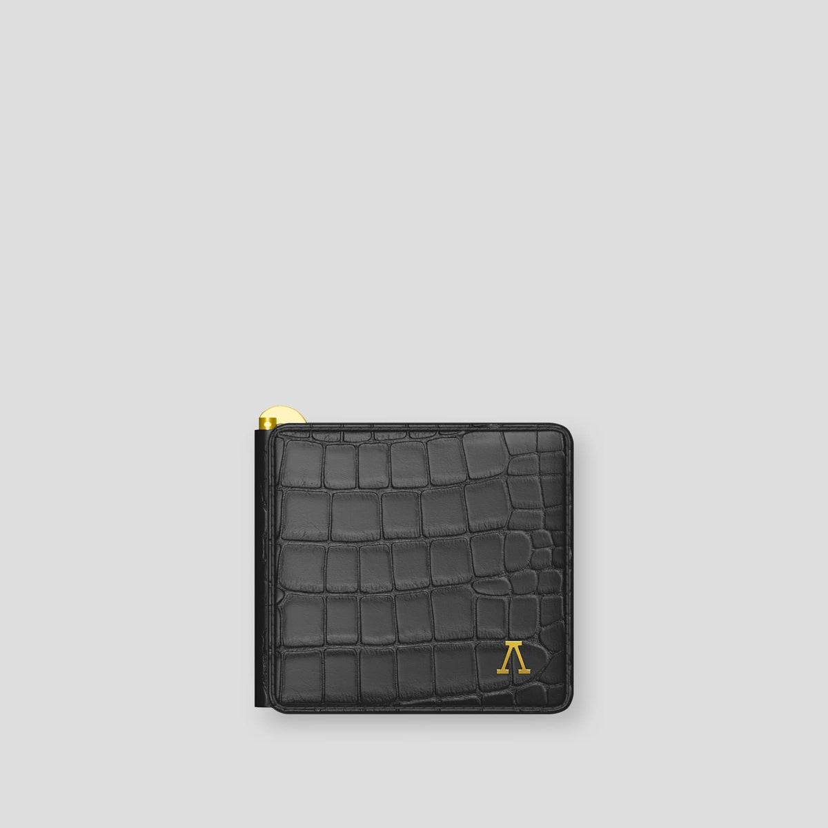 Grey Money Clip Wallet Case Alligator with Gold Metal -1 | Grey-Gold