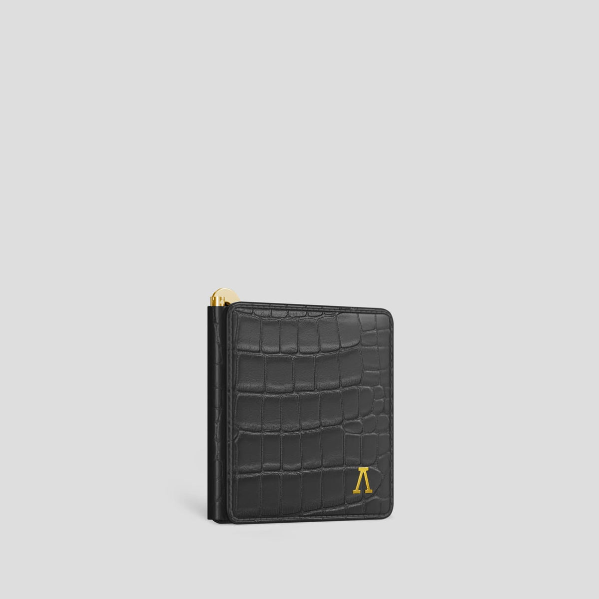 Grey Money Clip Wallet Case Alligator with Gold Metal -2 | Grey-Gold