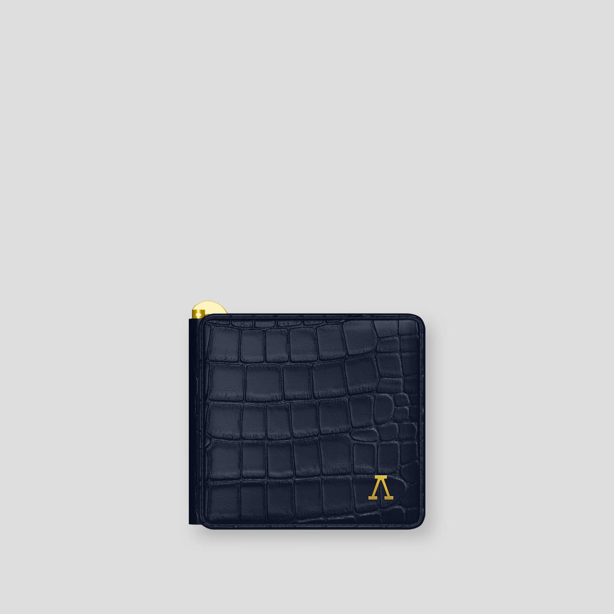 Navy Blue Money Clip Wallet Case Alligator with Gold Metal -1 | Navy-Blue-Gold