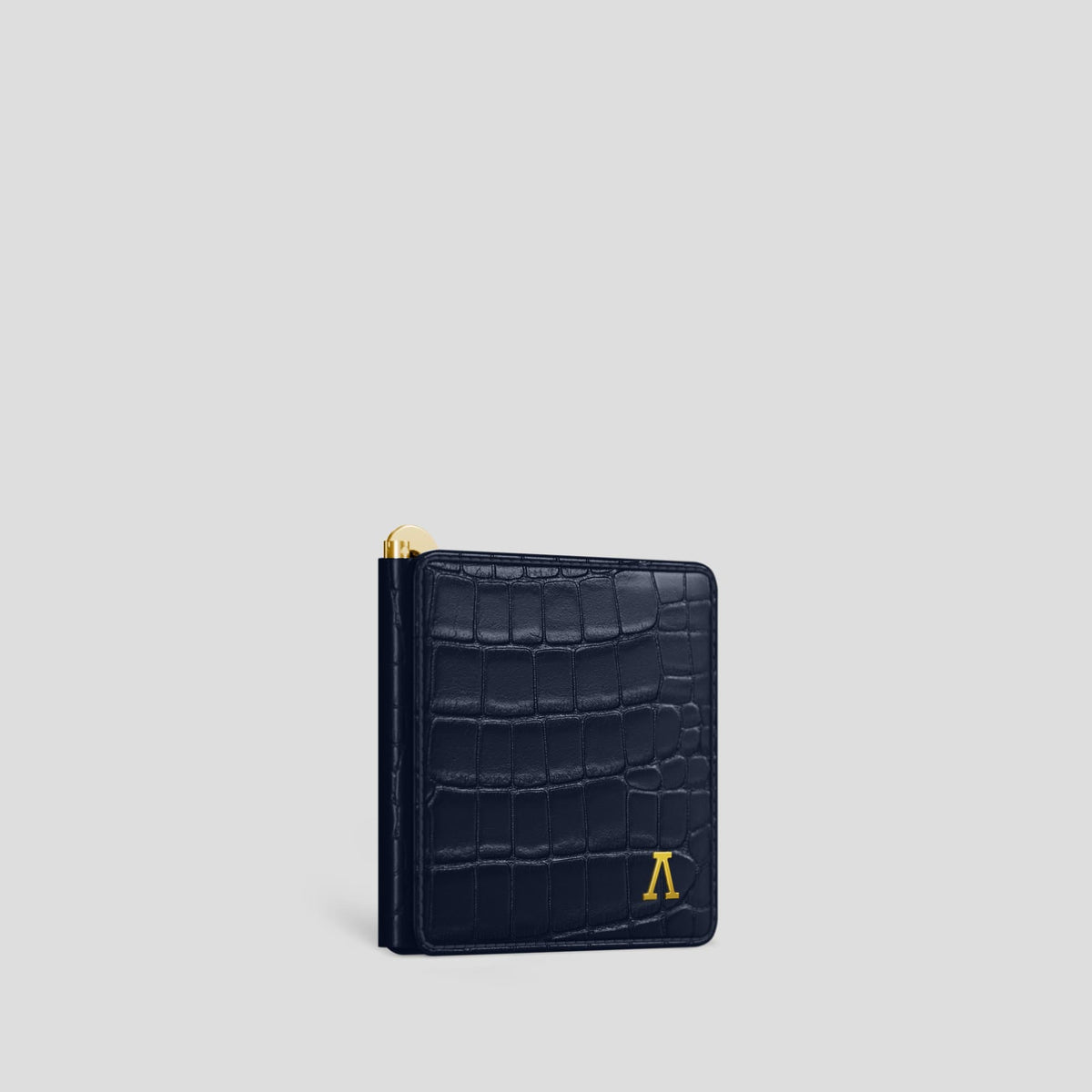 Navy Blue Money Clip Wallet Case Alligator with Gold Metal -2 | Navy-Blue-Gold