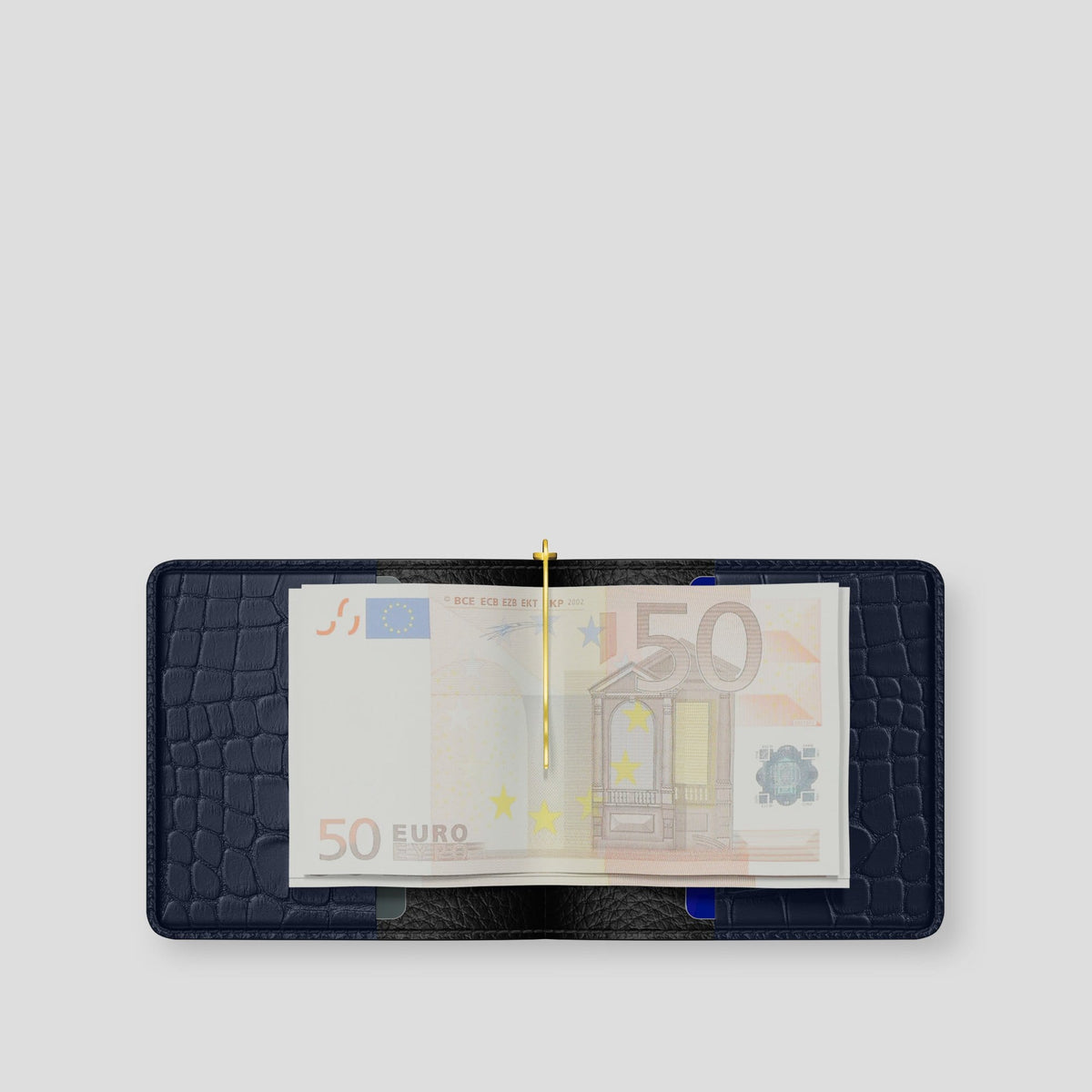 Navy Blue Money Clip Wallet Case Alligator with Gold Metal -4 | Navy-Blue-Gold