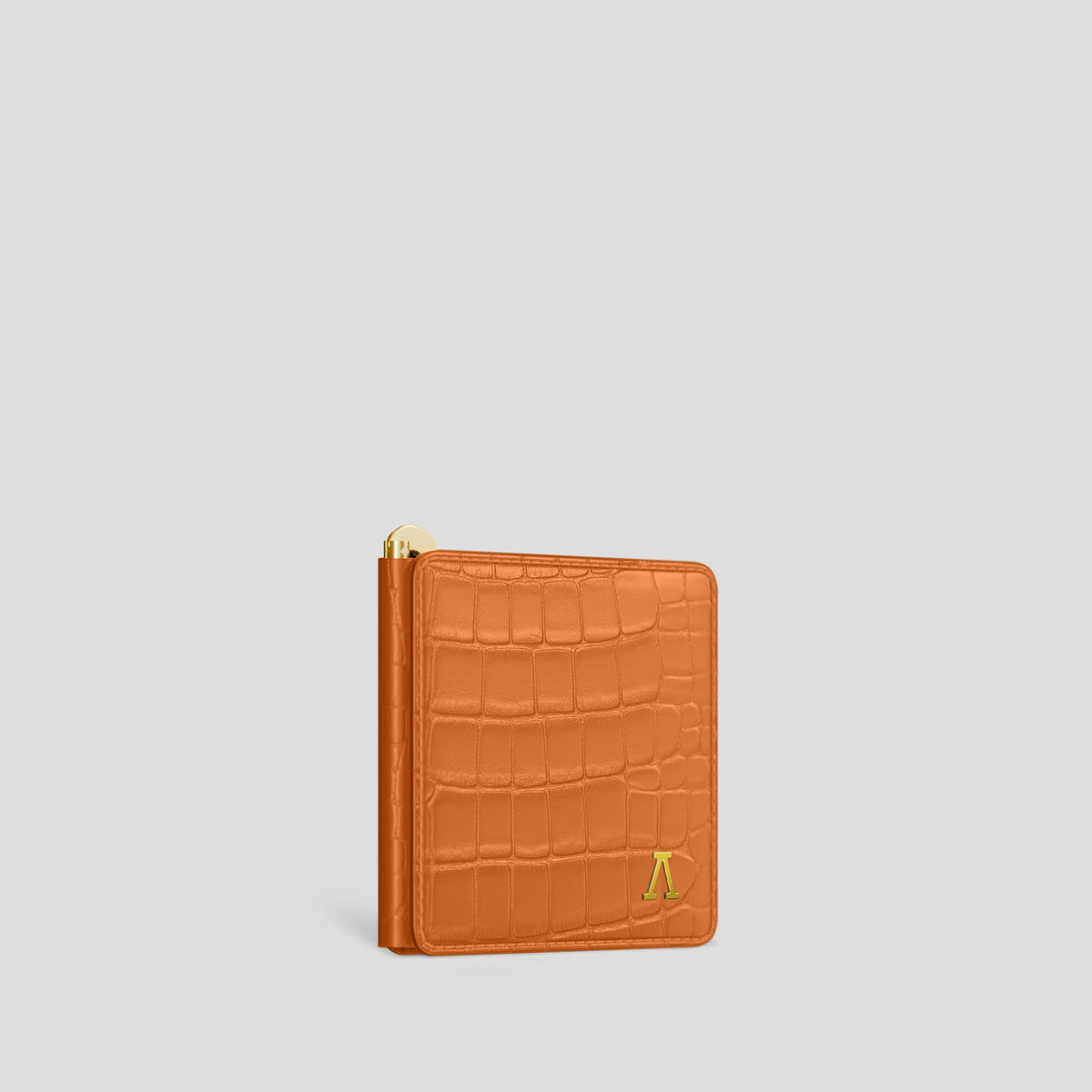 Orange Money Clip Wallet Case Alligator with Gold Metal -2 | Orange-Gold