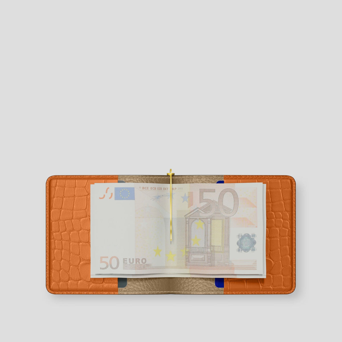 Orange Money Clip Wallet Case Alligator with Gold Metal -4 | Orange-Gold