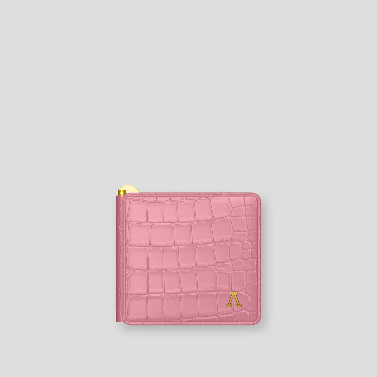 Pink Money Clip Wallet Case Alligator with Gold Metal -1 | Pink-Gold
