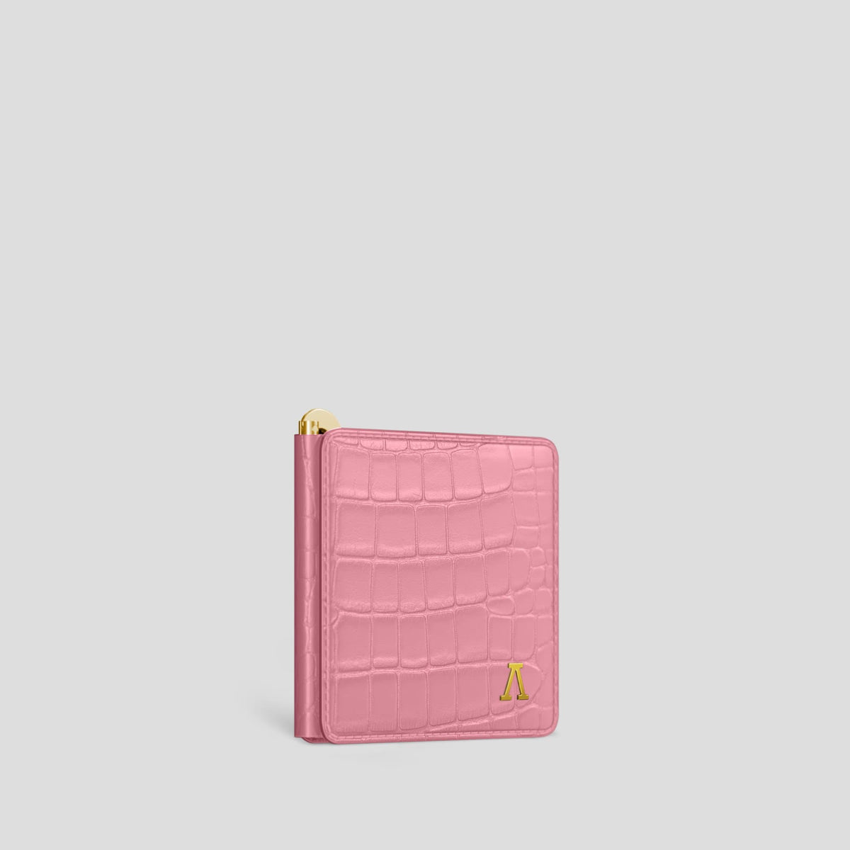 Pink Money Clip Wallet Case Alligator with Gold Metal -2 | Pink-Gold