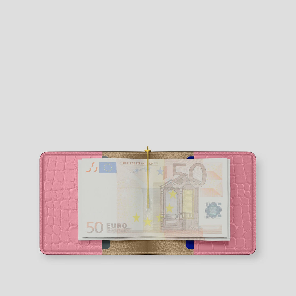 Pink Money Clip Wallet Case Alligator with Gold Metal -4 | Pink-Gold