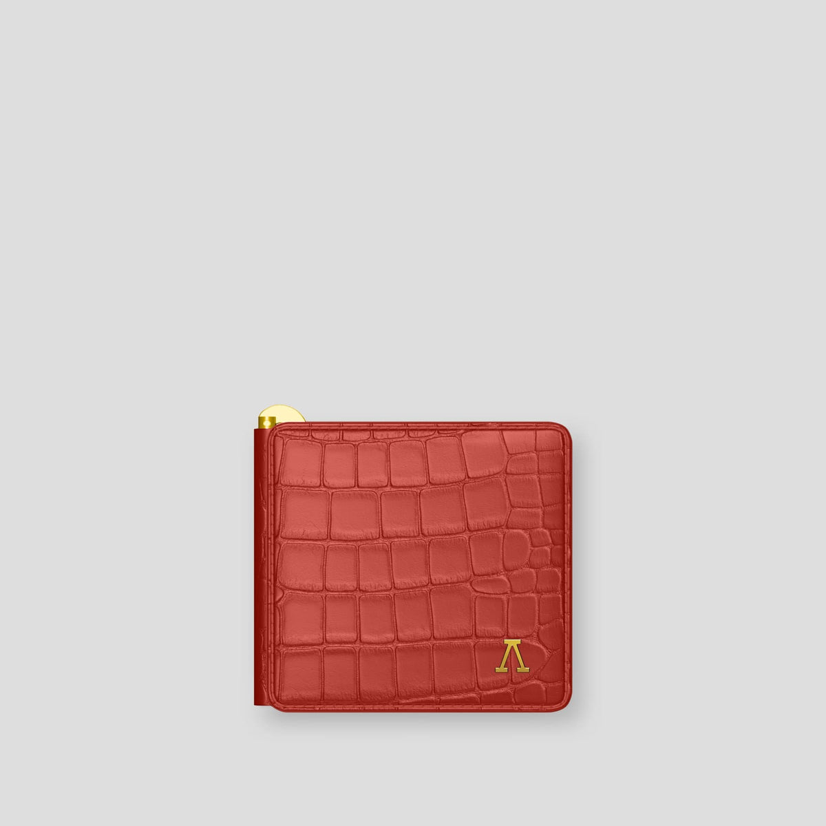 Red Money Clip Wallet Case Alligator with Gold Metal -1 | Red-Gold