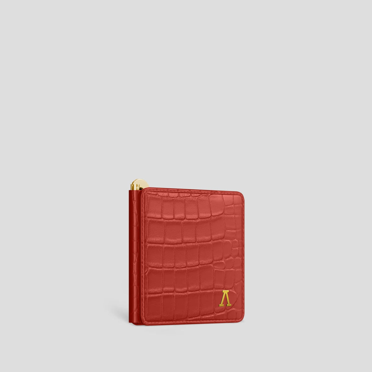 Red Money Clip Wallet Case Alligator with Gold Metal -2 | Red-Gold