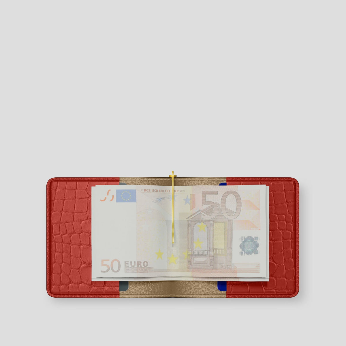 Red Money Clip Wallet Case Alligator with Gold Metal -4 | Red-Gold
