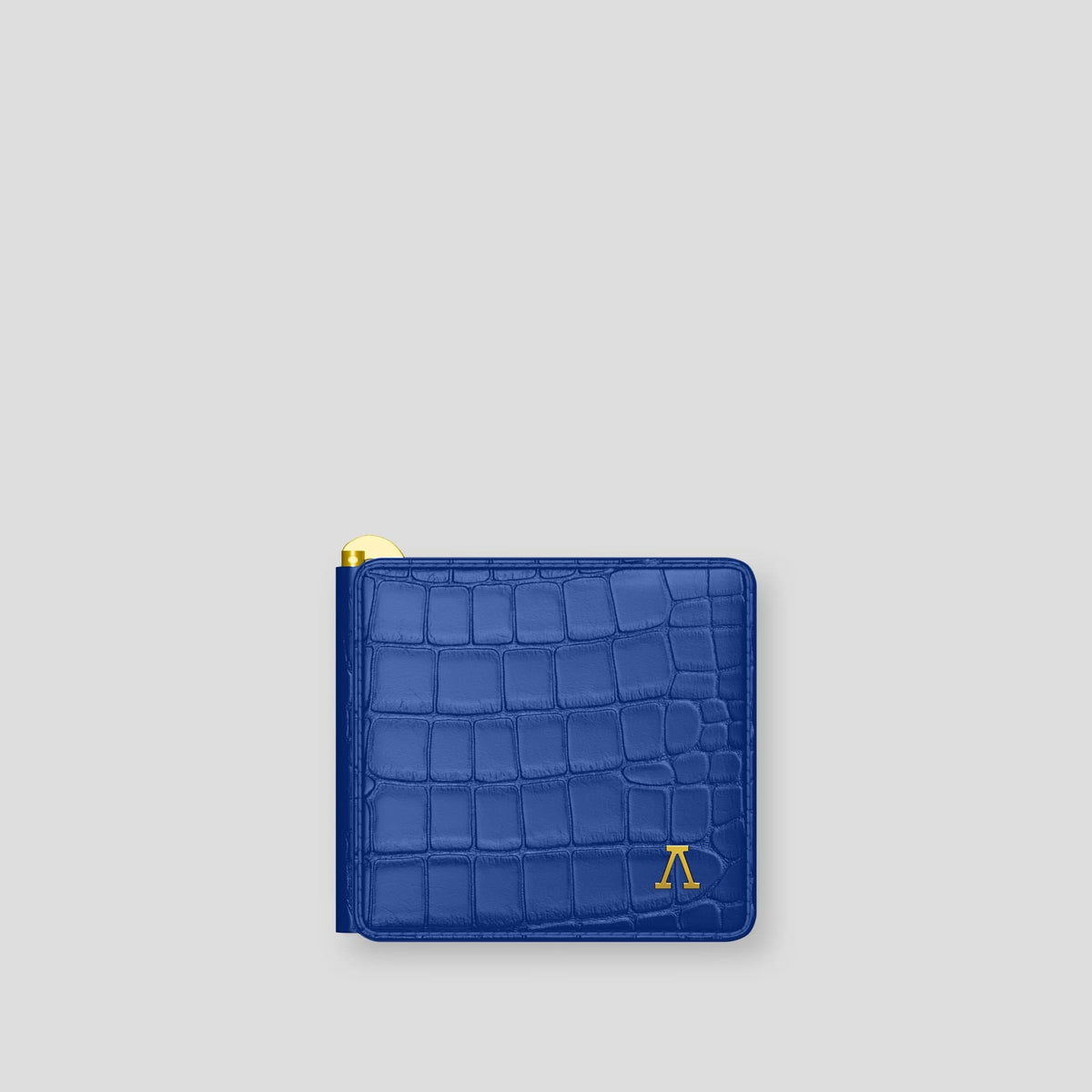 Royal Blue Money Clip Wallet Case Alligator with Gold Metal -1 | Royal-Blue-Gold
