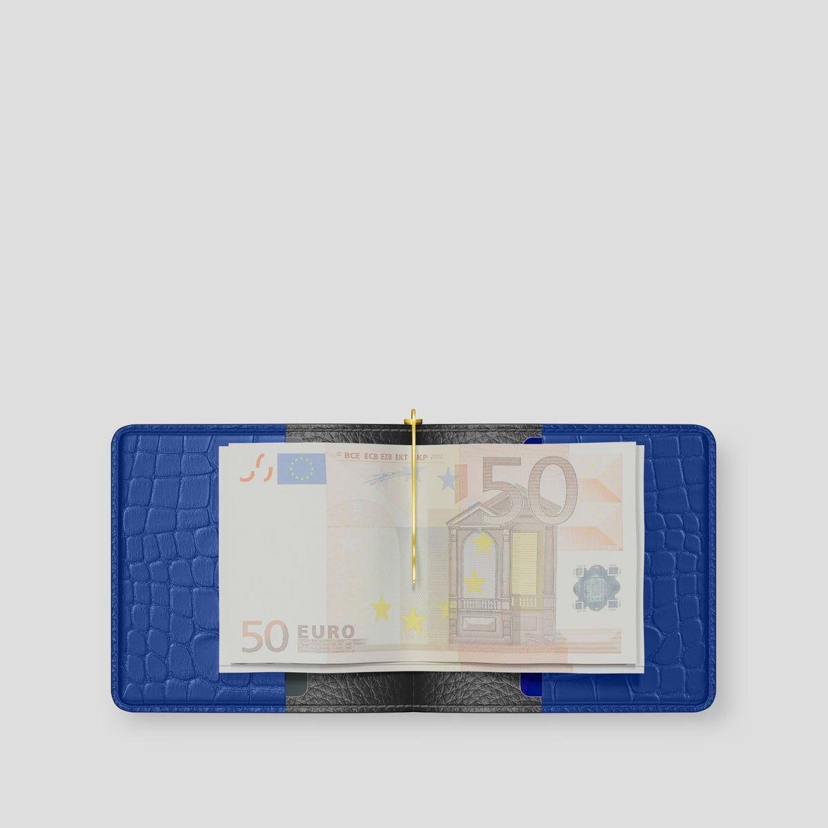 Royal Blue Money Clip Wallet Case Alligator with Gold Metal -4 | Royal-Blue-Gold